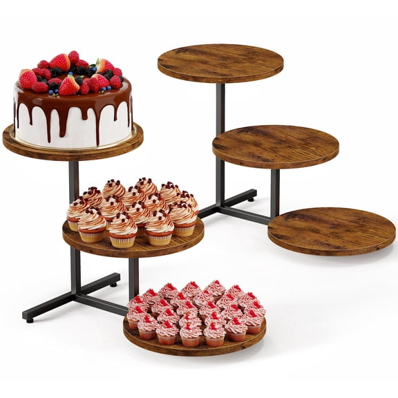 3 Tier Cupcake Tower Stand, Wooden Desert Tiered Tray Stands for 45 Cupcakes Dessert Table Display Set for Party Afternoon Tea Wedding Birthday (2 Pack)