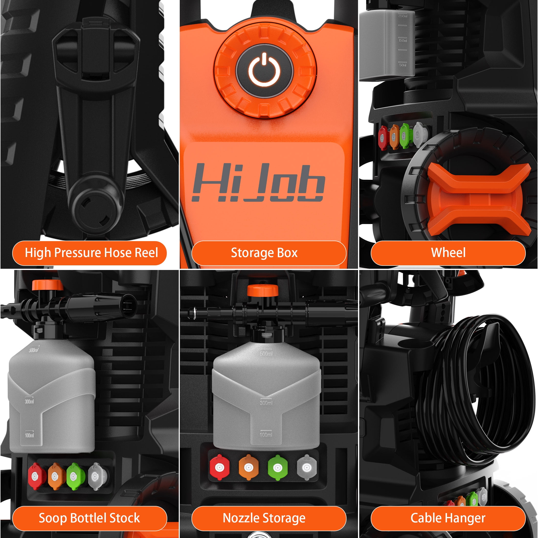 HIJOB Electric 4000 PSI High Power Water Washers Machine  w/ 20 ft Hose, 4 Nozzles, Max. 2.6 GPM for Patios/Cars/Fences/Driveways
