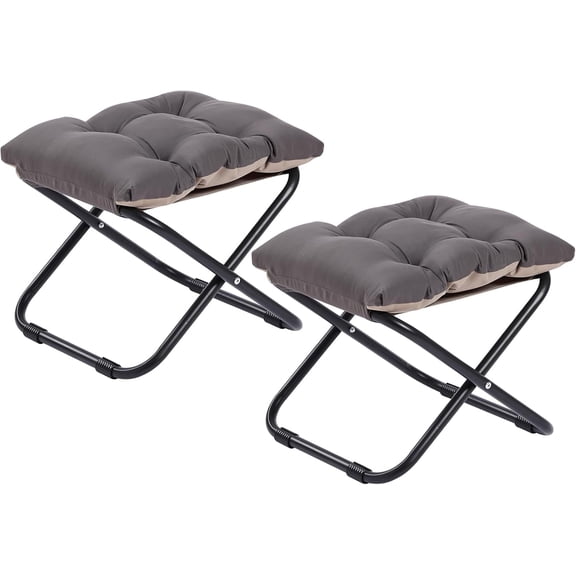 LITA Folding Upholstered Footrest with Straight & Square Shape,Small Ottoman, Dark Grey