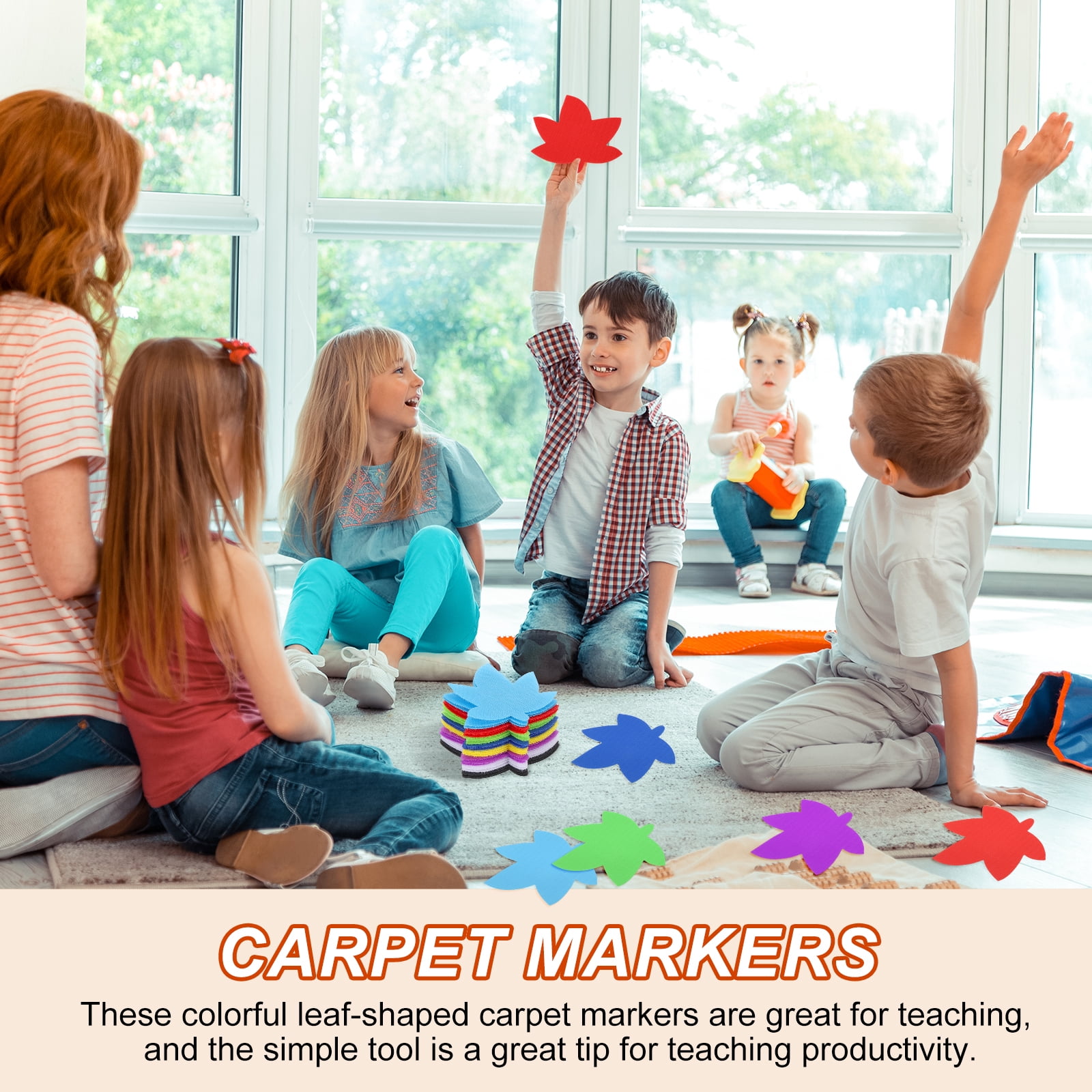 Uxcell 4 Inch Carpet Spot Markers, 50Pcs Leaf Shape Floor Dots for Classroom Decoration, Green