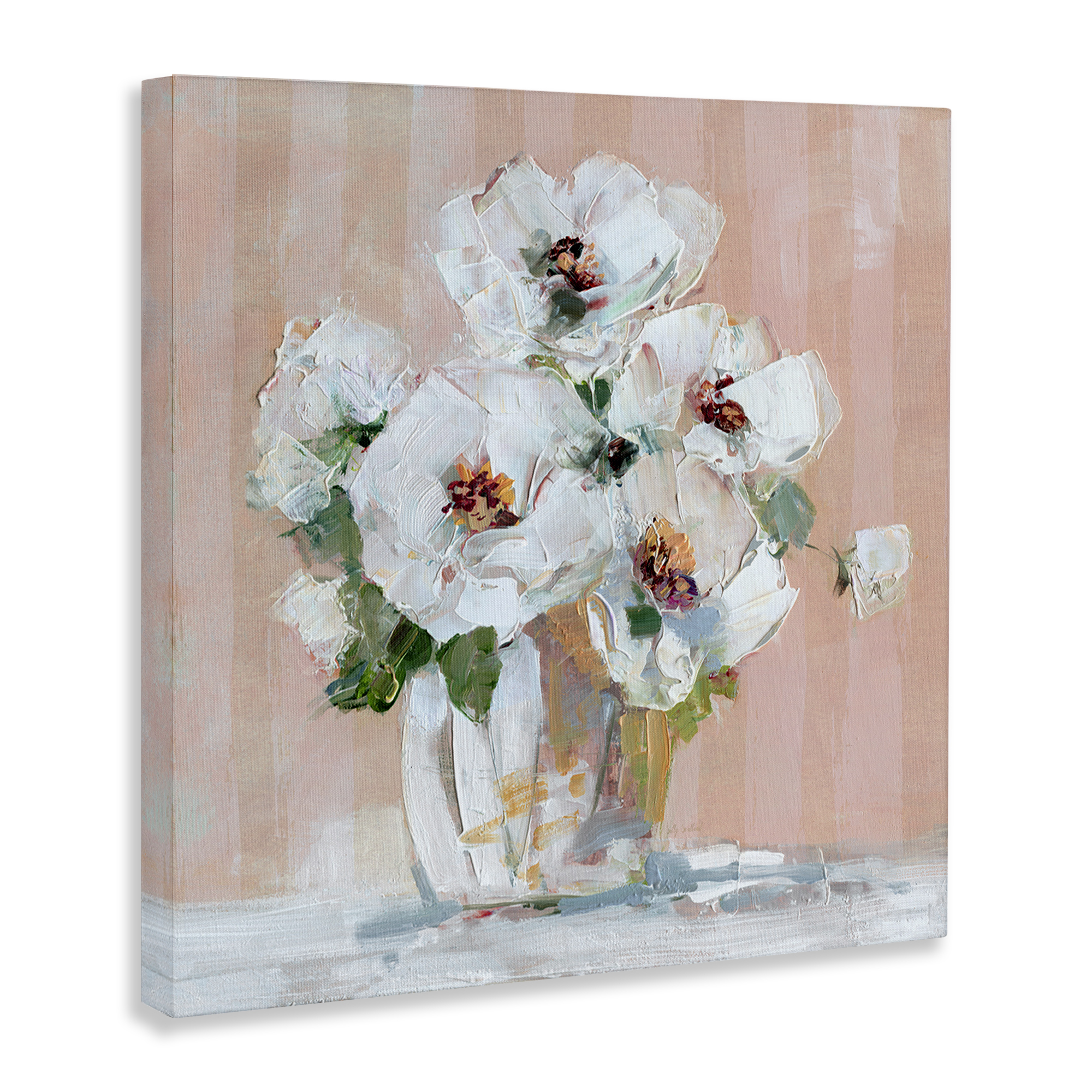 Stupell Industries White Poppies on Pink Botanical & Floral Painting Gallery Wrapped Canvas Art Print Wall Art, 30 x 30