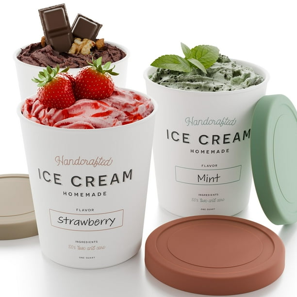 Set de 3 recipientes para helado ZICOTO reutilizables de 1 litro y pegatinas