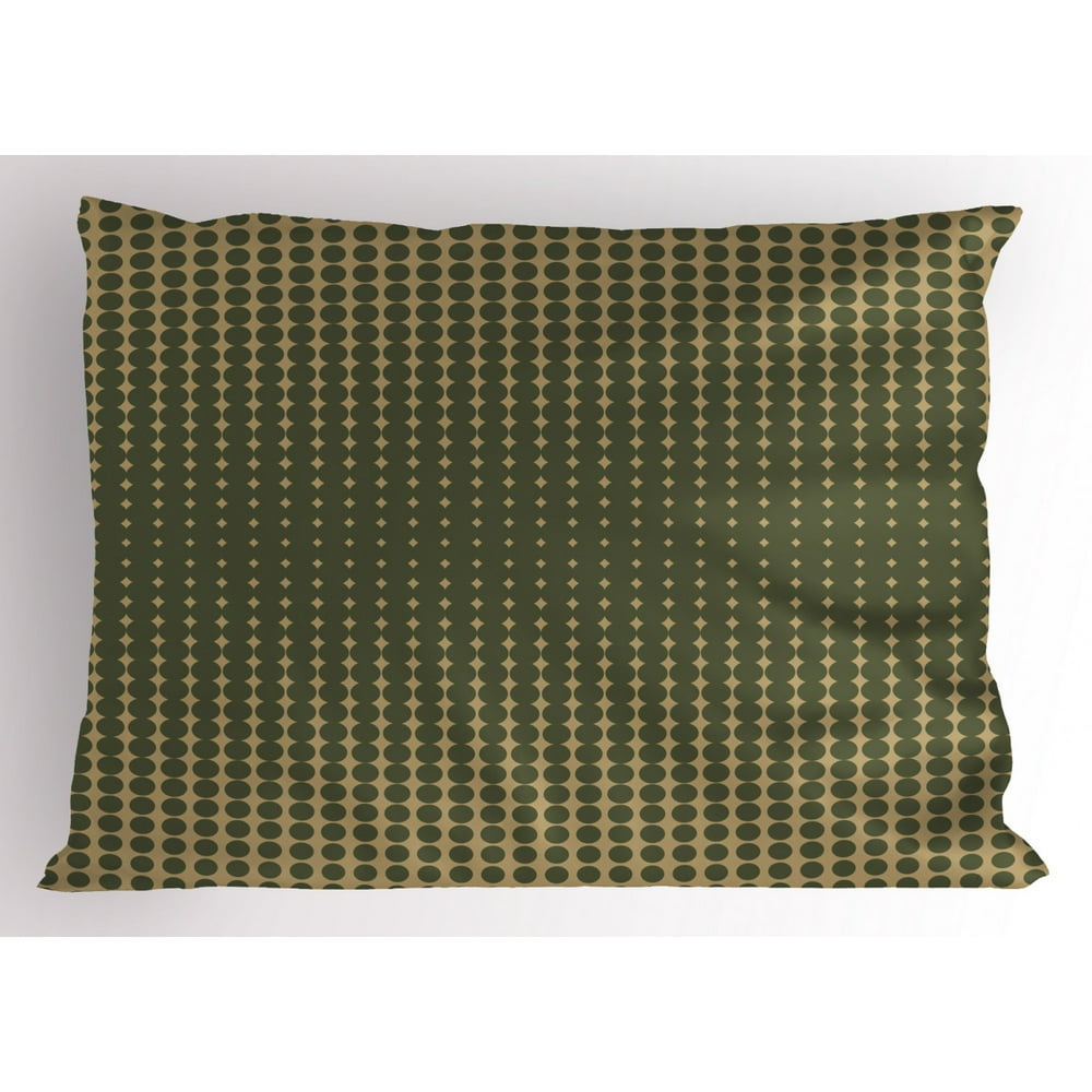 Olive Green Pillow Sham Abstract Dotted Halftone Design Vintage Inspirations Geometrical