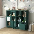 thumbnail image 6 of Wooden Floor Cabinet with Glass Doors, Adjustable Shelves Glass Doors And Storage Compartments, Kitchen Cabinet with Set Screw for Preventing From Collapsing, for Living Room Bathroom Entryway, Green, 6 of 9