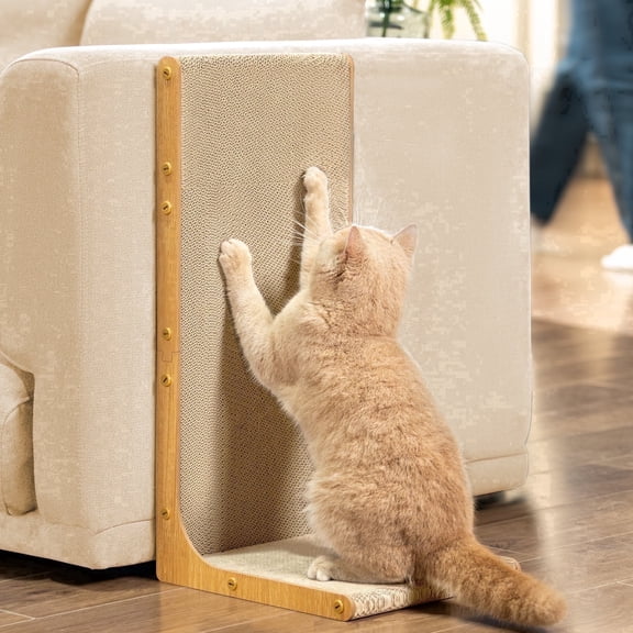 Conlun Cat Scratcher Lounge, L-Shaped Cat Scratch Pad, Vertical & Horizontal Scratching 1.2" Thick Cardboard Board, Durable, Eco-Friendly, Wood Grain