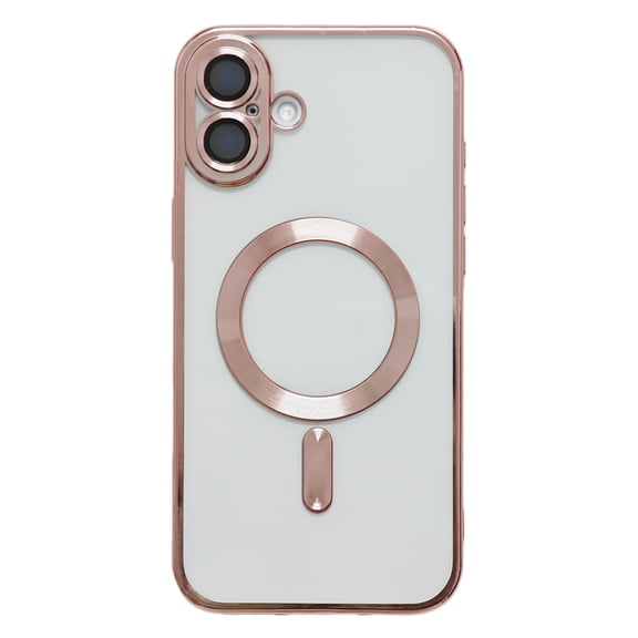 for iPhone 12 Case Clear Magnetic, Ultra Thin Plating edge Cover Compatible with Magsafe Phone Case for Women Men Girl, Cute Soft TPU Silicone & Hard PC Transparent Anti-Yellow, Pink