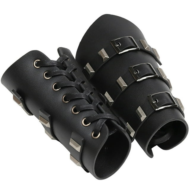 Medieval PU Leather Buckle Arm Bracers LARP Retro Arm Guards One Size One Pair
