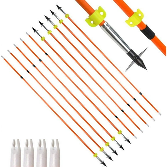 AME Fishing Fiberglass Bowfishing Arrow with Safety Slide for Compound and Recurve Bow Pack of 12