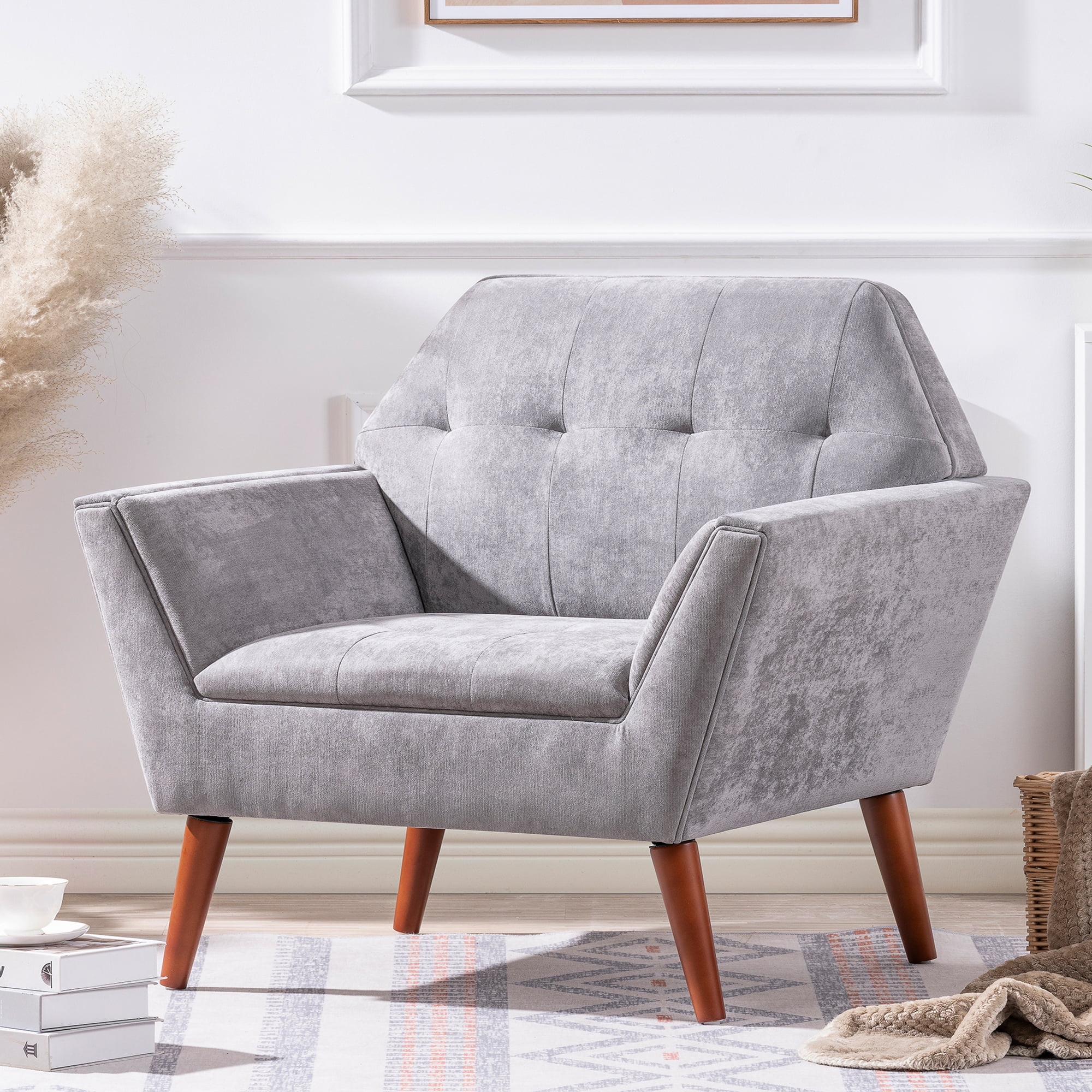 Kadyn 32" Wide Tufted Armchair, Upholstered Fabric Accent Chair for Living Room Bedroom, Modern Single Sofa Chair with Armrest, Gray Kadyn 32" Wide Tufted Armchair, Upholstered Fabric Accent Chair for Living Room Bedroom, Modern Single Sofa Chair with Armrest, Gray