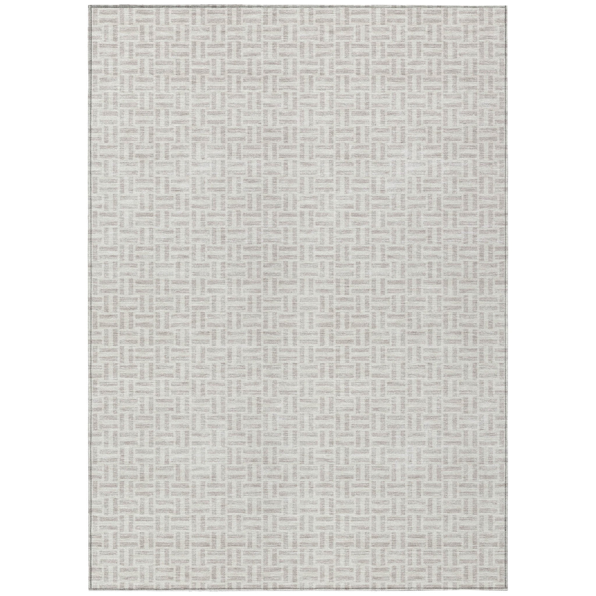 HomeRoots 594518 8 x 10 ft. Taupe & Silver Geometric Washable Indoor & Outdoor Rectangle Area Rug