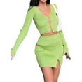 thumbnail image 2 of Qiylii Women Sexy Knitted 2 Piece Outfits Set Long Sleeve Button Down Shirts Cardigan Crop Top Mini Skirt Set Bodycon Dress, 2 of 4
