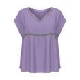 thumbnail image 4 of Ymauqau Women's Tunic Tops Short Sleeve V Neck Hollow out Patchwork Pleated Babydoll T-Shirts Casual Loose Tee Blouses, 4 of 6