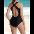 thumbnail image 4 of Traje de Baño de una Pieza con Cordones y Escote en V Profundo para Mujer Negro L, 4 of 8