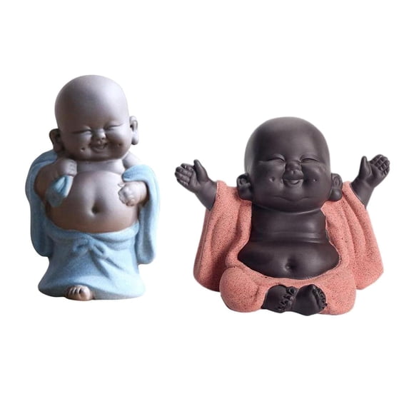 2 uds cerámica riendo pequeño Maitreya estatua de Buda feliz figurita adornos manualidades muñecas