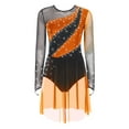 thumbnail image 3 of iiniim Women's Color Block Lyrical Dance Dress Long Sleeve Rhinestone Figure Skating Ballet Dancewear Orange XXL, 3 of 7