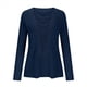 thumbnail image 3 of Camiseta de Mujer con Encaje de Piña y Costuras, Color Liso, Larga, Cuello Redondo, Informal. Azul Marino S, 3 of 7