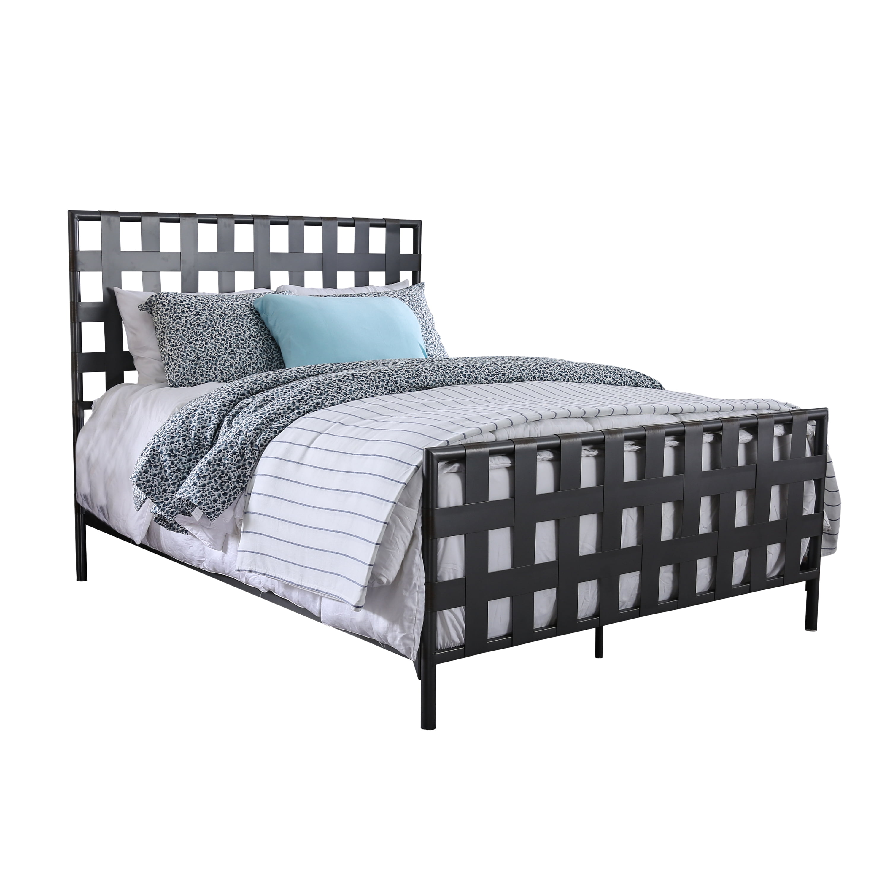 Bisquit Industrial Metal Woven Queen Bed, Gray
