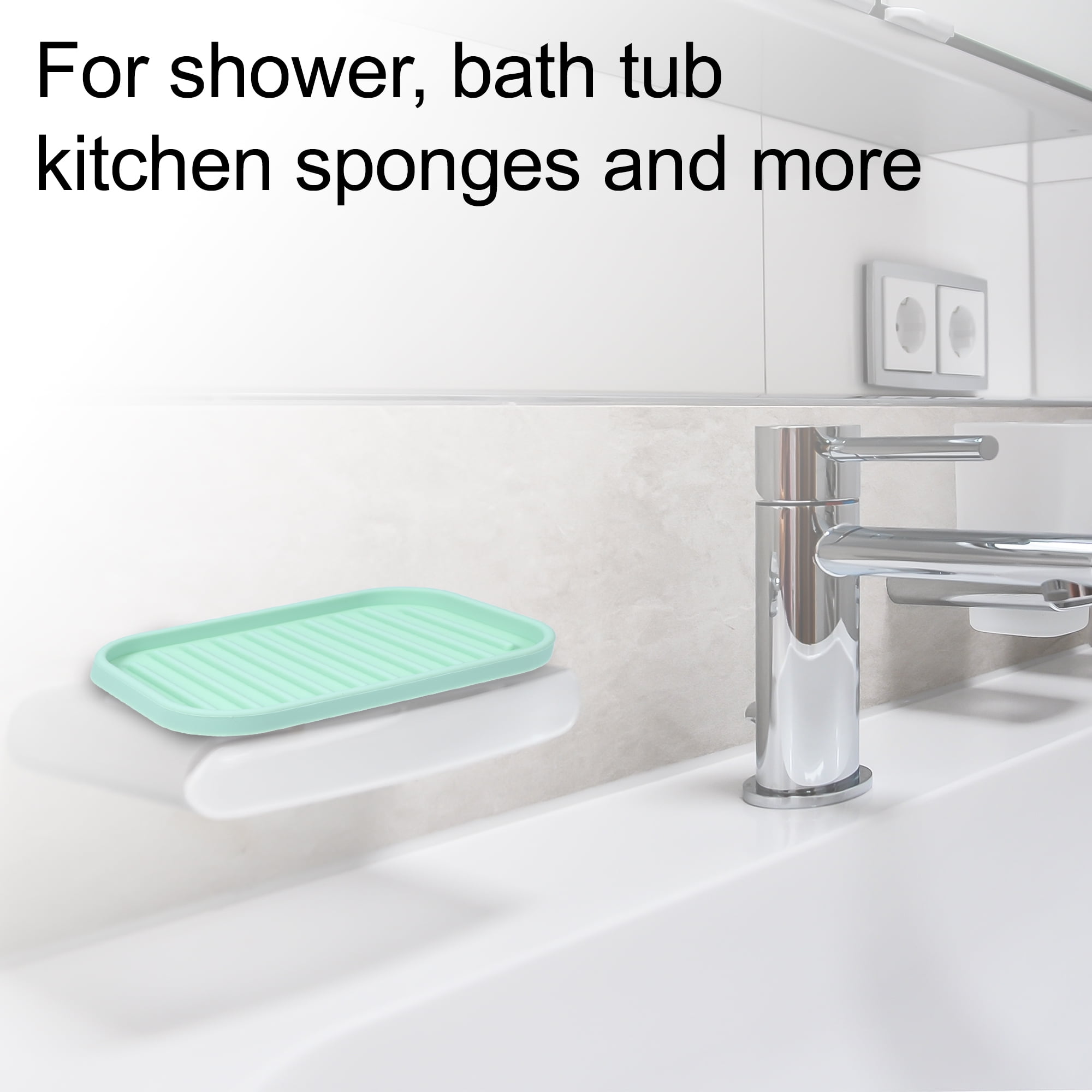 Unique Bargains Soap Dish Keep Soap Dry for Bathroom Silicone Light Green 13.5x9cm