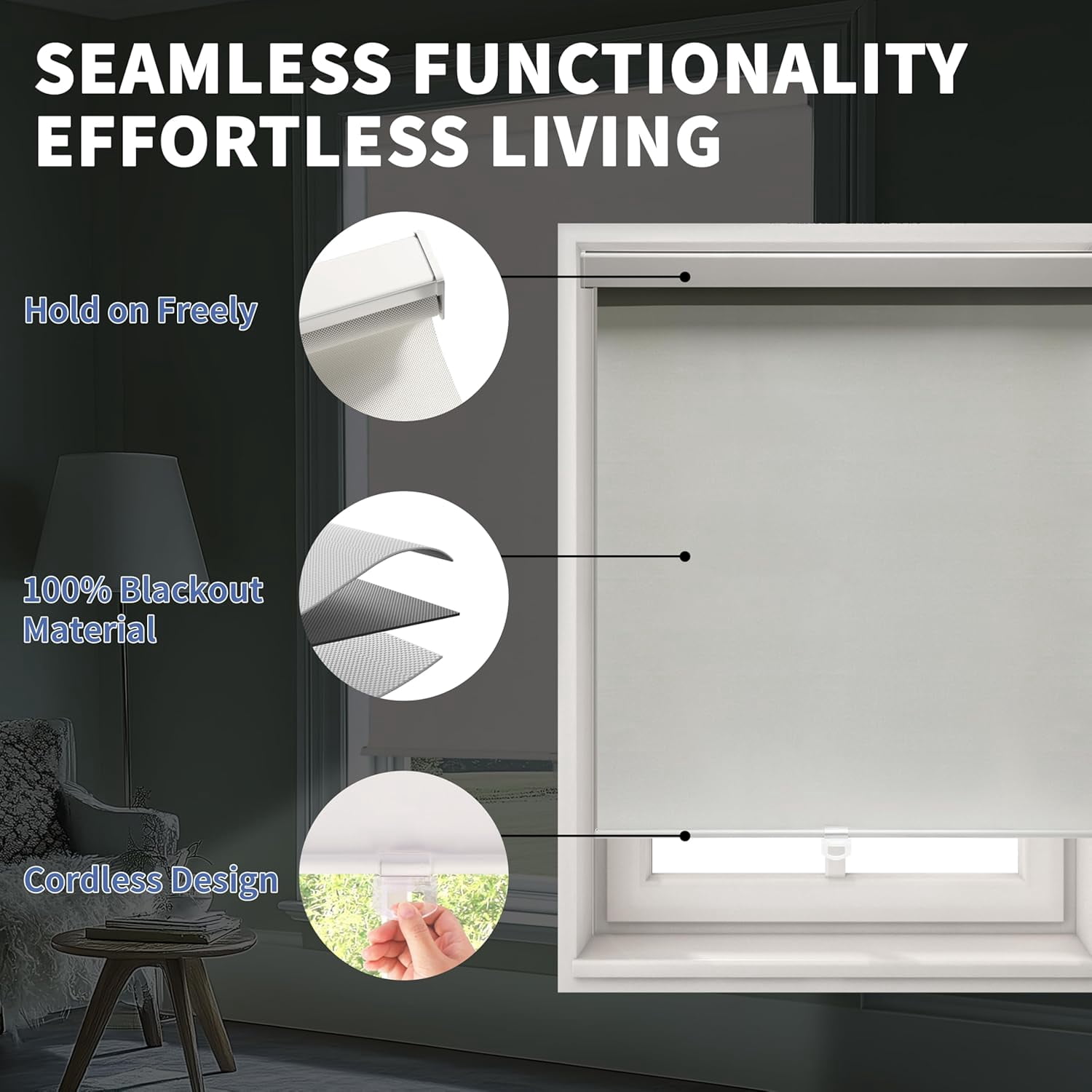 ColourTree Cordless Blackout Roller Shades Blinds for Windows, Room Darkening with Thermal Insulated Fabric, UV Protection+, Easy Pull-Down System, Fit for Home, Office (25" W x 72" H, Grey)
