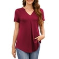 thumbnail image 3 of Fancyglim Womens Tunic Tops Summer Short Sleeve V Neck Shirts Blouse Burgundy M, 3 of 5