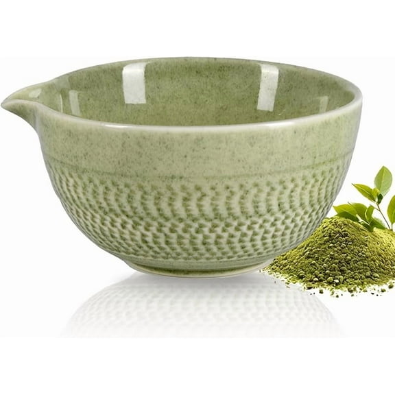 Funpisea 18oz Ceramic Matcha Chawan with Spout, Japanese Tea Bowl for Ceremonial Use