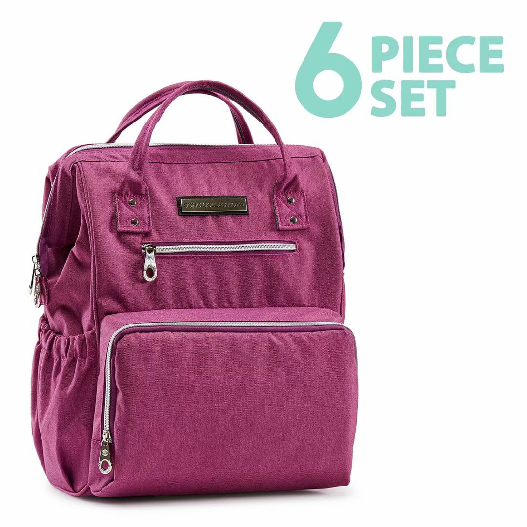 SoHo Backpack Diaper Bag, Wide Opening, Purple, 6 Piece Set - Walmart.com