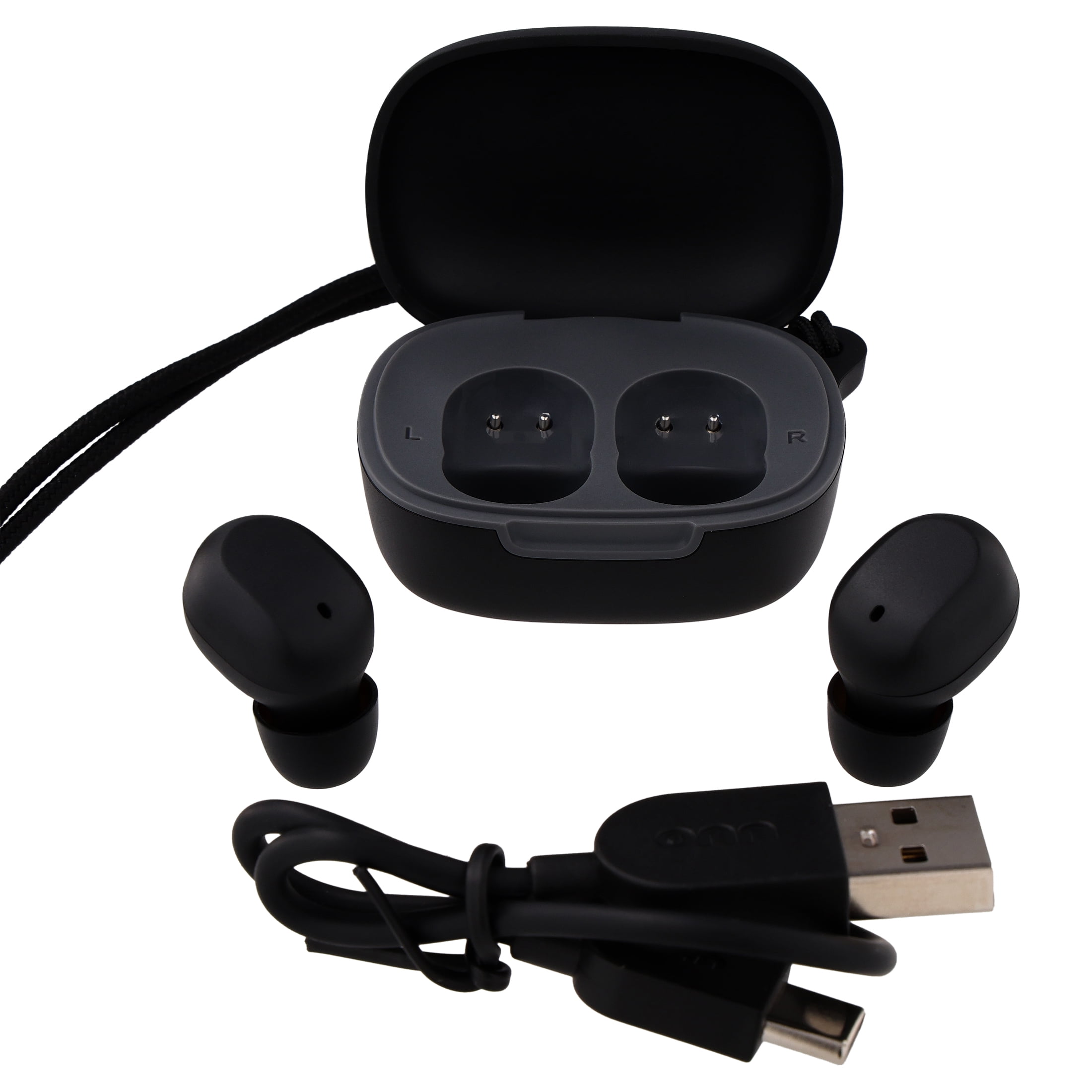onn Wireless Mini-Earbuds with Wrist-Strap, Black