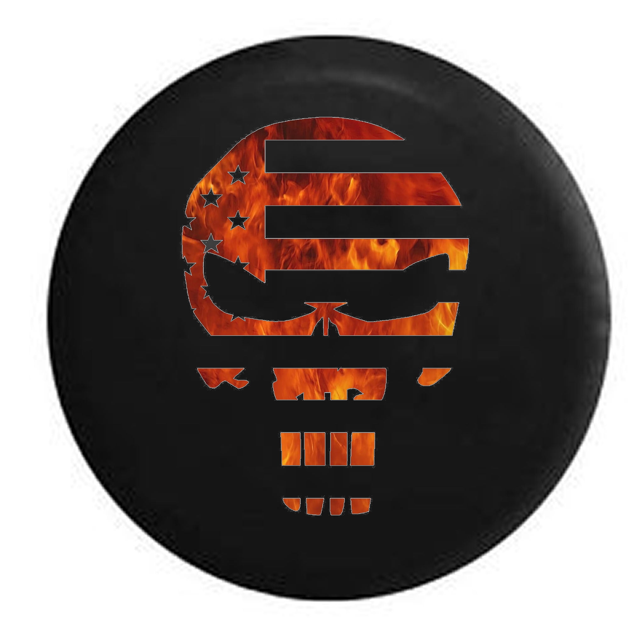 Flaming Skull American Flag Military Patriot Spare Tire Cover for