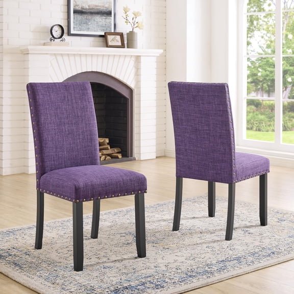 Fabric Dining Side Chairs with Nailhead Trim, Set of 2, Standard Purple