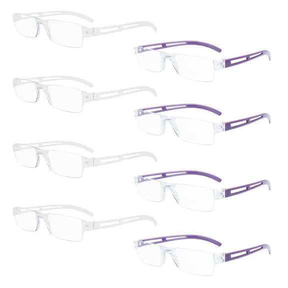 8 Pack Reading Glasses, Blue Light Blocking Computer Reading Glasses for Women and Men, Anti Glare Lightweight Readers (4 Clear 4 Purple, 3.25)