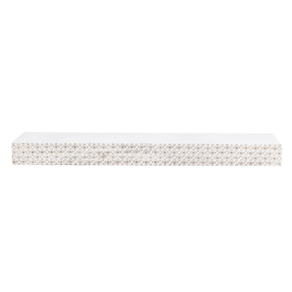 American Art Decor Large Rustic Embossed Wood Decorative Floating Wall Mounted Shelf - White - 36.25" L x 3" H x 8.6" D