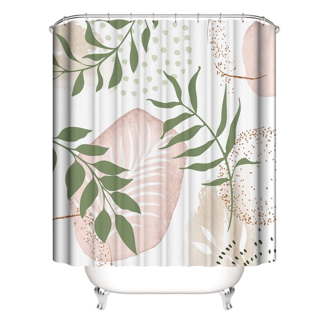 Juego de cortina de ducha con hojas: elegante diseño abstracto verde, acuarela tropical, decoración de baño moderna con ganchos, tela lavable