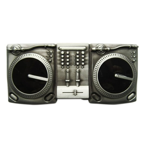 Antique Silver Enamel Turntables Music Belt Buckle