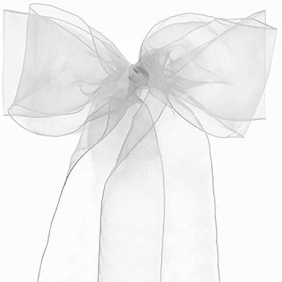 Zhuge 25 Pack Organza Banquet Chair Sash Sashes Bows Ties for Weddings Party Decoration White Pink Purple Gold Red(25 Pack, Silver)