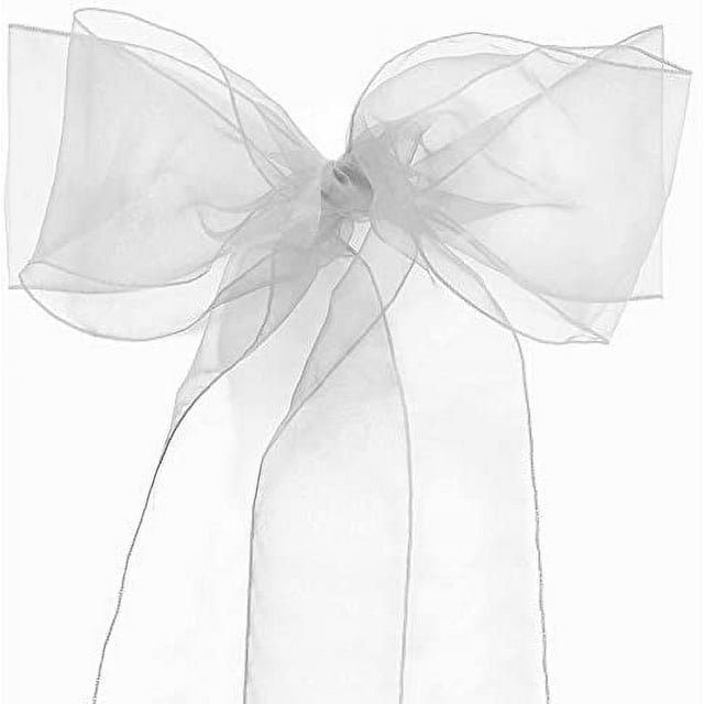 Zhuge Paquete de 25 fajas de organza para sillas de banquete, lazos para decoración de bodas, fiestas, blanco, rosa, morado, dorado y rojo (paquete de 25, plateado)