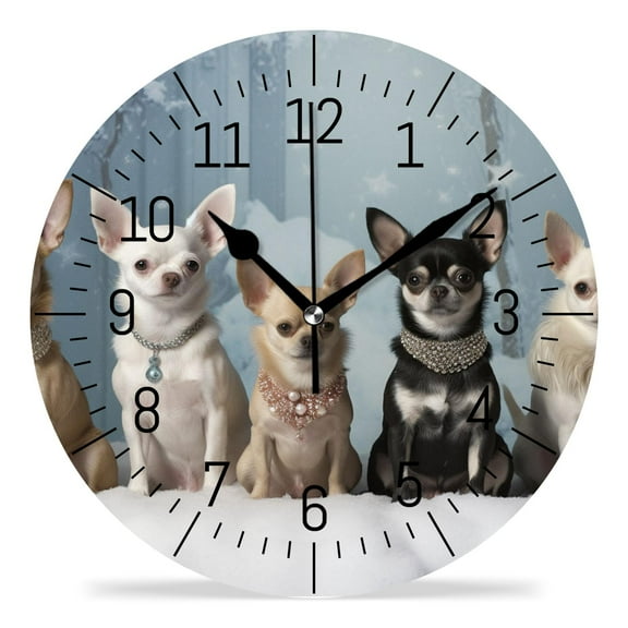 10 Inch Wall Clock Battery Operated Silent Clock Decorative for Office, Kitchen, Outdoor, Living Room，Cute Chihuahuas Dog Art