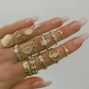 TONAIN 15 Packs Woman Stackable Boho Vintage Rings Set Knuckle Stacking Rings Gold Hollow Mid Finger Rings for Teen Girls