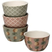 Certified International Floridian Green/ Pink Ceramic Ice Cream Bowls (Set of 4)