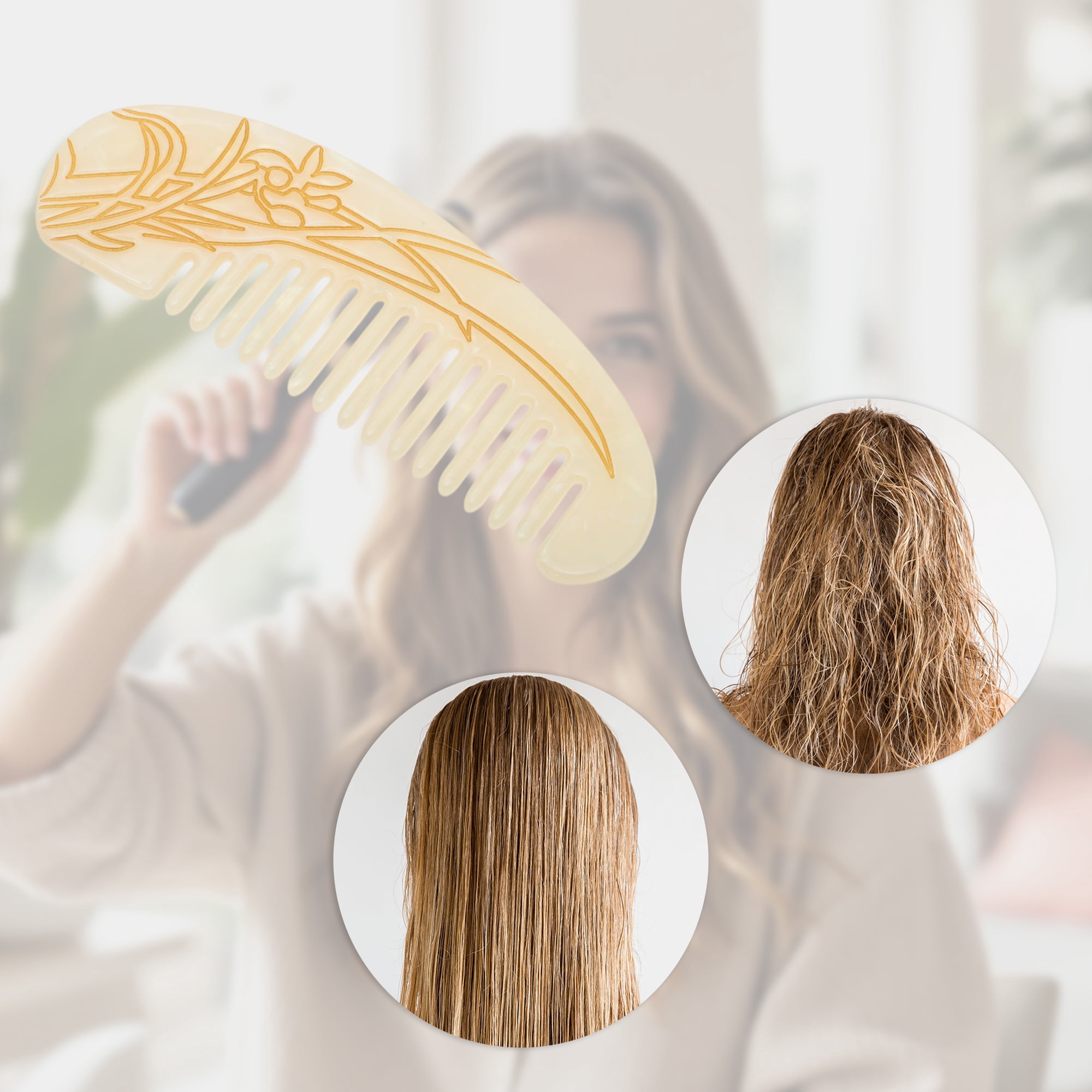 Unique Bargains 1 Pc Floral Half Round Hair Comb for All Hair Types Styles White