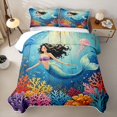 thumbnail image 2 of Manfei Ocean Mermaid Bed Spread Queen, Colorful Reef Queen Coverlet Set, Sky Blue, 3 Pieces, 1 Quilt and 2 Pillowcases, 2 of 7