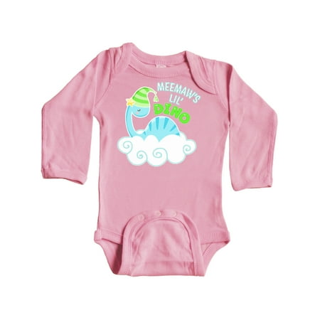 

Inktastic Meemaw s Lil Dino with Cute Blue Baby Dinosaur Gift Baby Boy or Baby Girl Long Sleeve Bodysuit
