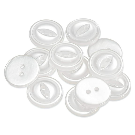 12 Pcs White Fish Eye Buttons for Sewing and Crafts – 0.75 Inch (30L) Round 2-Hole Plastic Buttons for Pants, Dress, Shirt, Skirt, Scrapbooking, and DIY Projects