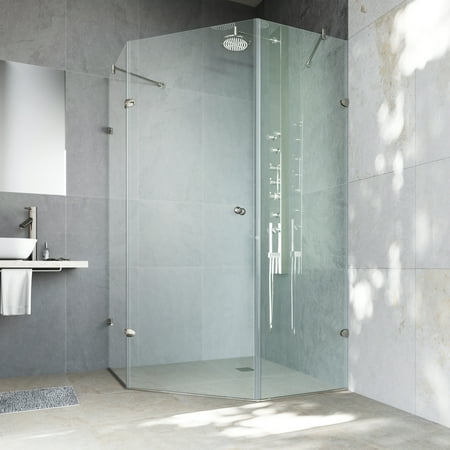 Ove Decors Shelby 34 25 In To 34 75 In Frameless Satin Nickel Hinged Shower Door Brickseek