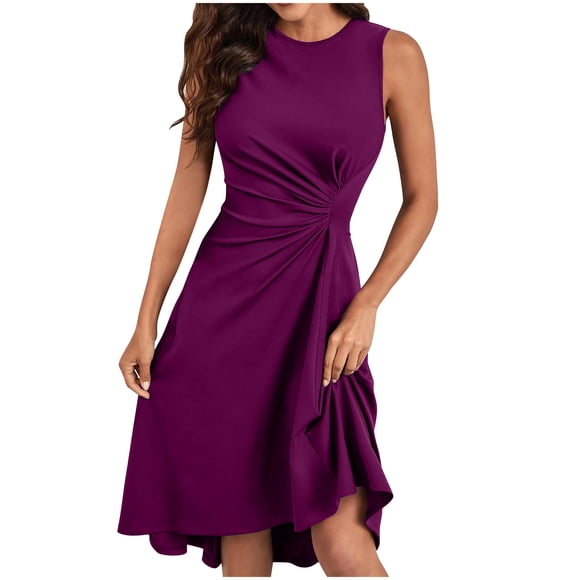 Gspmoly Plus Size Dresses for Curvy Women, New Women'S Summer Fashion Sleeveless Solid A-Line Wrinkled Middle Dress Women'S Formal Dresses up to 70% Off