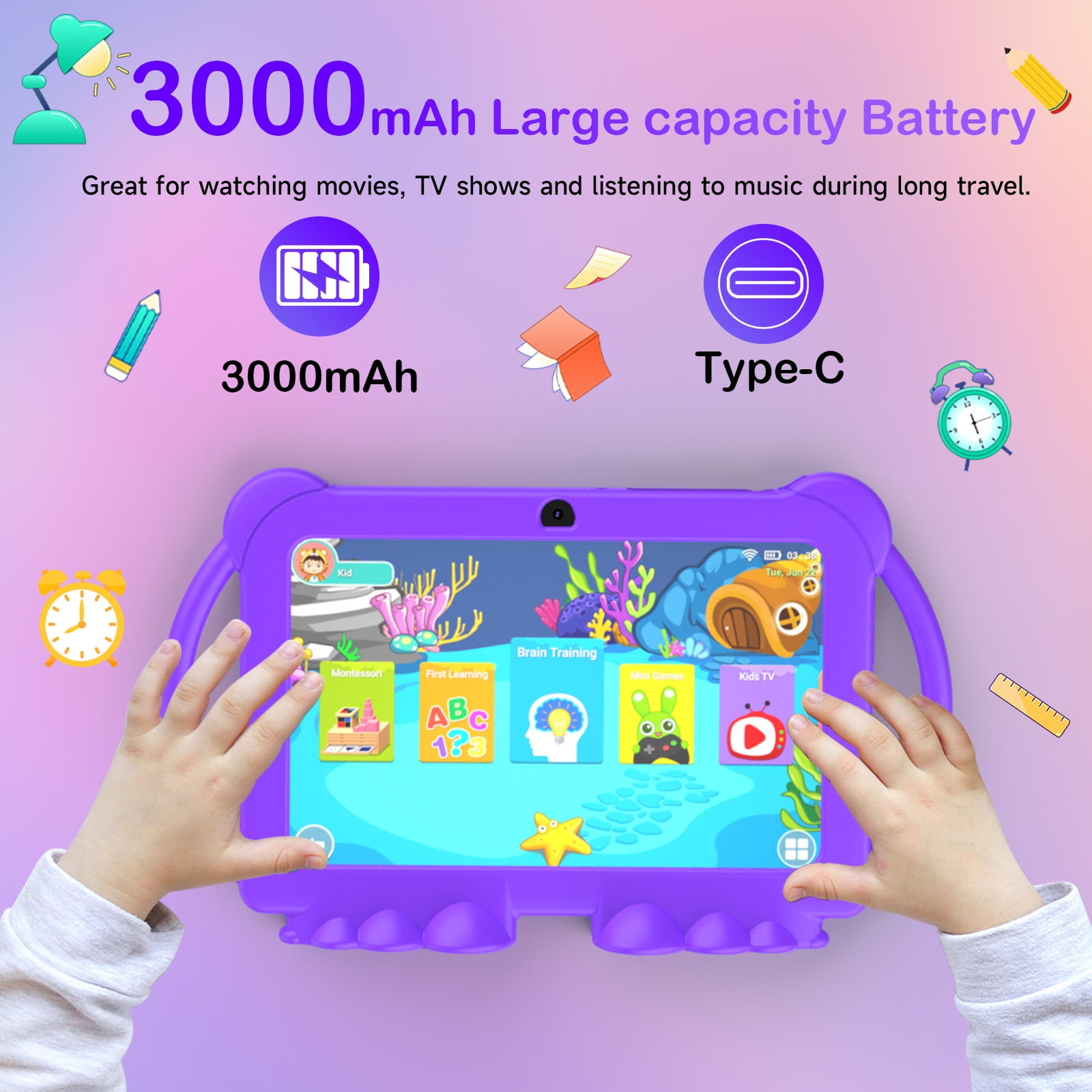 Kids Tablet 7 Inch Android Toddler Tablet with Protective Cover, 4GB RAM + 32GB ROM, WiFi &BT, Dual Camera, Pre-Installed Educational Games & Parental Control, IPS Touch Screen