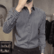 thumbnail image 4 of Camisa y blusa de hombre de manga larga a rayas blancas y negras, ropa de negocios para hombre de lujo de alta calidad con cuello, estilo coreano I, 4 of 5