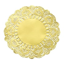 Uxcell 50 Pcs Paper Doilies 5.5 Inch Round Lace Decorative Placemats Disposable Papers for Food Parties, Gold