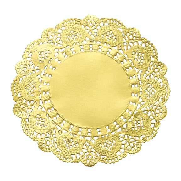 Uxcell 50 Pcs Paper Doilies 5.5 Inch Round Lace Decorative Placemats Disposable Papers for Food Parties, Gold