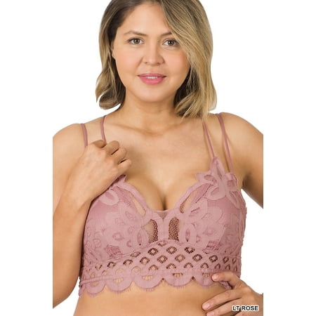 

Zenana Women & Plus Crochet Sexy Lace Bralette Smocking Back Bra with Removable Bra Pads