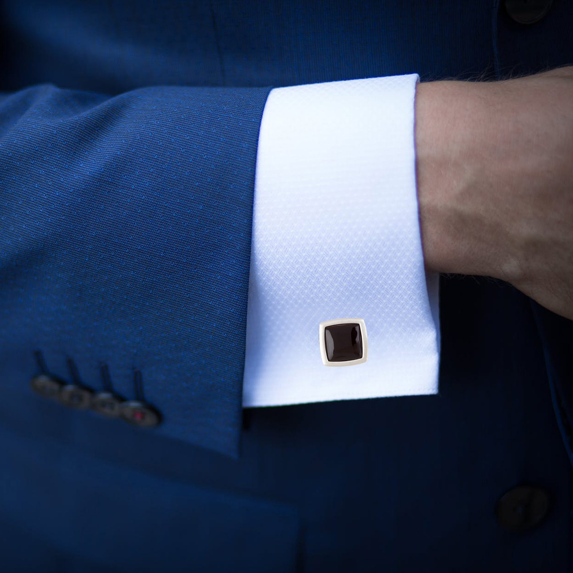 Arista Genuine Square Black Onyx Men's Cuff Links in Stainless Steel
